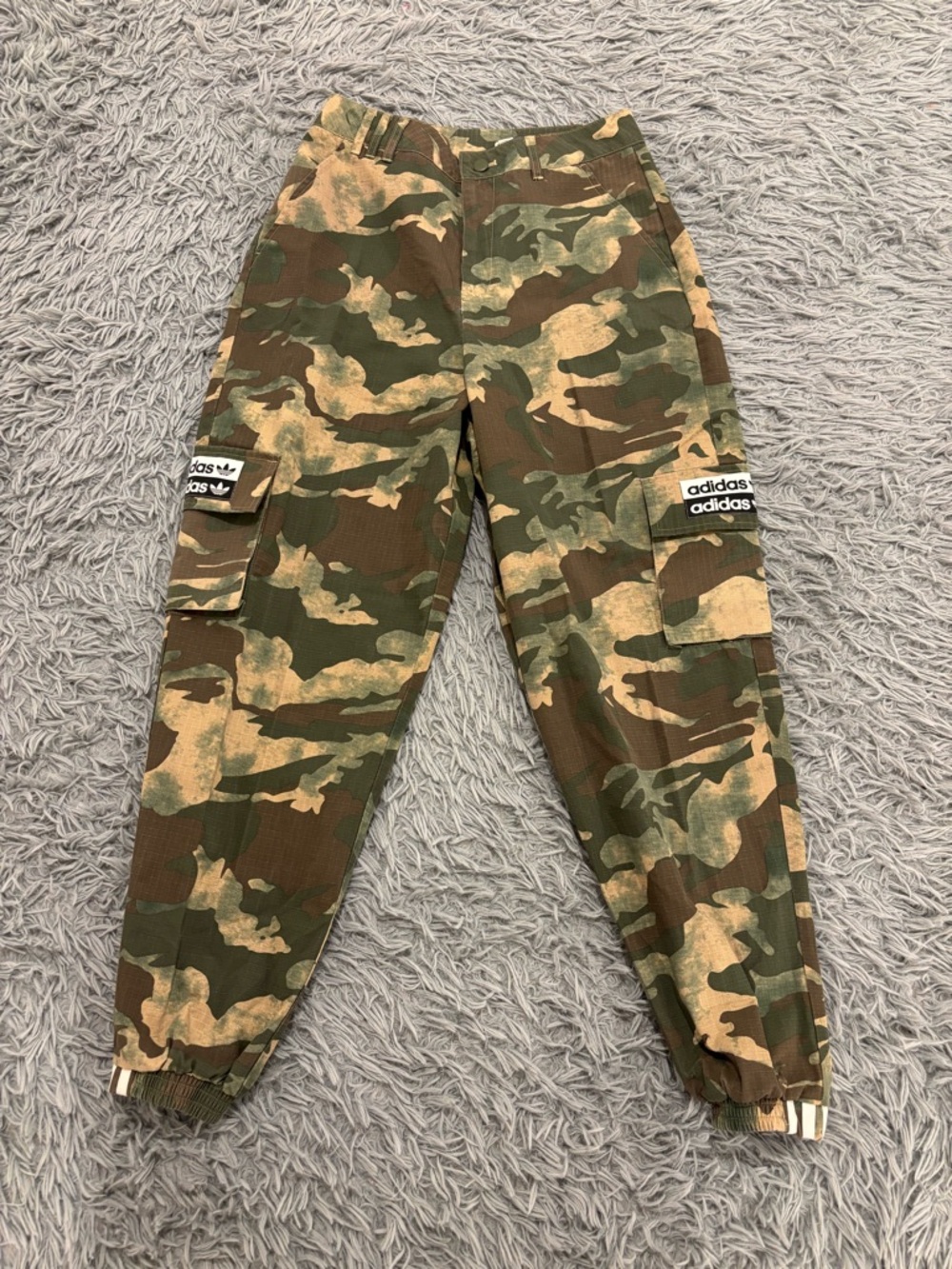 Adidas Originals Camo Hemp Track Pants Cargo Joggers Rip Stop Women's Small Logo